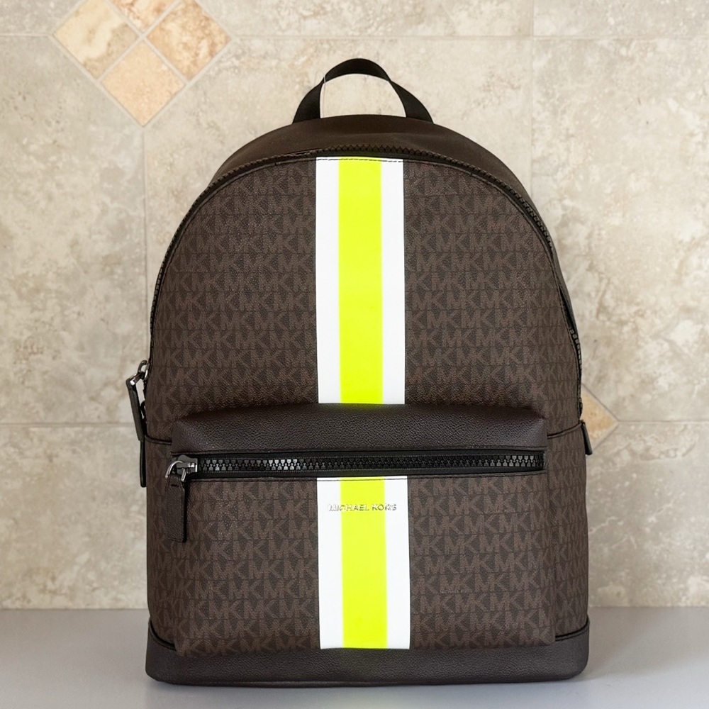 Michael Kors Cooper Large Backpack Center Stripe MK Brown Neon